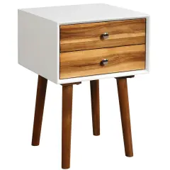23.5 Inch Nightstand End Side Table with 2 Storage Drawers and Rubber Wood Legs Brown