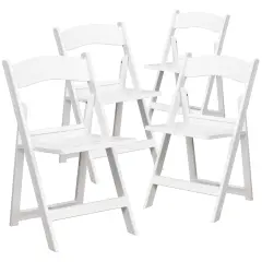 Emma and Oliver 4 Pack 800 lb. Capacity Resin Folding Chair with Slatted Seat White