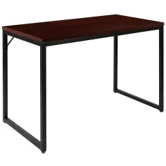 Merrick Lane Berlin 47 Inch Computer Desk with Open Metal Frame Mahogany/Black