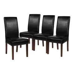 Merrick Lane Ellison Mid-Century Panel Back Parsons Accent Dining Chair - Set of 4 Black LeatherSoft