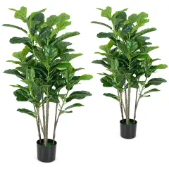 51'' Faux Fiddle Leaf Fig Tree Set of 2 Potted Artificial Plants for Living Room Bedroom Office
