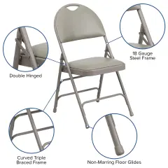 Emma and Oliver 4 Pack Home & Office Easy-Carry Party Events Padded Folding Chair GrayVinyl/GrayFrame