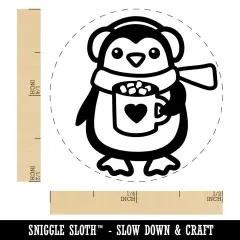 Winter Penguin with Hot Chocolate Heart Mug Self-Inking Rubber Stamp for Stamping Crafting Planners Lime Green