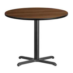 Emma and Oliver 36" Round Laminate Table Top with 30"x30" Table Height Base Walnut