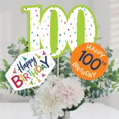 Big Dot of Happiness 100th Birthday - Cheerful Happy Birthday - Colorful One Hundredth Birthday Party Centerpiece Sticks - Table Toppers - Set of 15