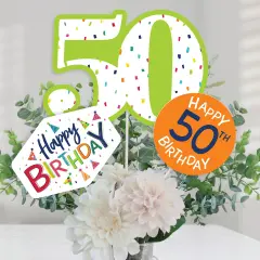 Big Dot of Happiness 50th Birthday - Cheerful Happy Birthday - Colorful Fiftieth Birthday Party Centerpiece Sticks - Table Toppers - Set of 15