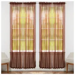 J&V TEXTILES 4-Pack Value: Solid Sheer Window Curtain Panels Chocolate