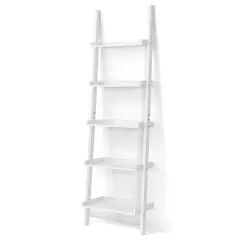 5-Tier Wall-leaning Ladder Shelf Display Rack for Plants and Books