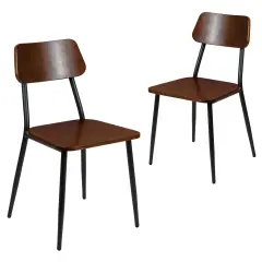 Merrick Lane Manhattan Industrial Style Dining Chair with Wood Back and Seat and Steel Frame - Set of 2 Mahogany
