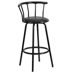 Emma and Oliver Crown Back Metal Barstool with Vinyl Swivel Seat Black