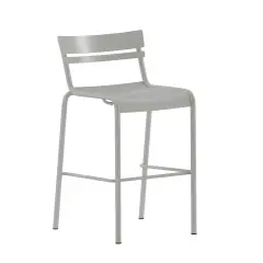 Emma and Oliver Rennes Armless Powder Coated Steel Stool with 2 Slat Back for Indoor-Outdoor Use Silver