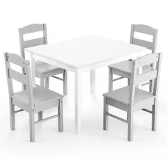 Kids 5 Pieces Table and Chair Set Wooden Children Activity Playroom Furniture Gift White