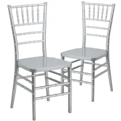 Emma and Oliver 2 Pack PREMIUM Resin Stacking Chiavari Chair Silver