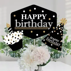 Big Dot of Happiness Adult Happy Birthday - Gold - Birthday Party Centerpiece Sticks - Table Toppers - Set of 15