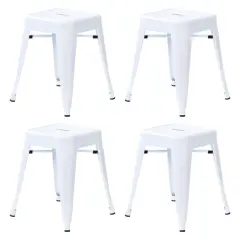 Emma and Oliver 18 Inch Table Height Indoor Stackable Metal Dining Stool-Set of 4 White