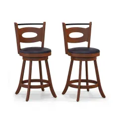 Brown Black Rubber Wood Swivel Bar Stools Cut-Out Back