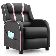 Kids Recliner Chair with Side Pockets and Footrest Pink