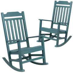 Merrick Lane Set of 2 HillfordPoly Resin Indoor/Outdoor Rocking Chairs Teal