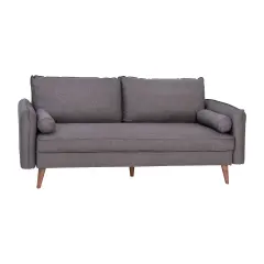 Emma and Oliver Carthage Upholstered Mid-Century Modern Pocket Spring Sofa with Wooden Legs and Removable Back Cushions Stone Gray