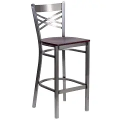 Emma and Oliver Clear Coated "X" Back Metal Restaurant Dining Barstool Mahogany/ClearCoated