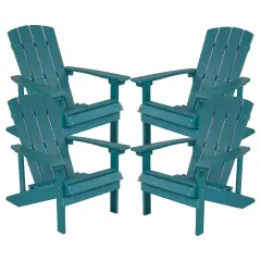 Emma and Oliver 4 Pack Outdoor All-Weather Poly Resin Wood Adirondack Chairs Sea Foam