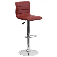 Emma and Oliver Coti Modern Channel Tufted Upholstered Height Adjustable Mid-Back Stool and Pedestal Base with Footrest Burgundy
