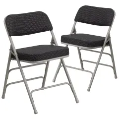 Emma and Oliver 2 Pack Premium Curved Triple Braced & Hinged Fabric Upholstered Metal Folding Chair Black
