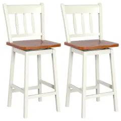 Set of 2 Swivel Bar Stools with 360&deg; Swiveling and High Backrest White