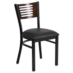 Emma and Oliver Decorative Slat Back Metal Restaurant Dining Chair Walnut/BlackVY/Black