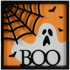 Northlight Ghost and Spider Web "Boo" Halloween Wall Sign - 9.75" Black