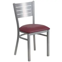 Emma and Oliver Silver Slat Back Metal Restaurant Dining Chair BurgundyVinyl/Silver