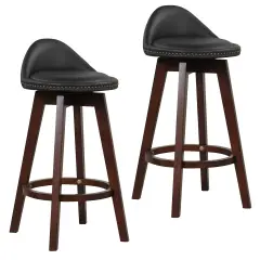 2 Pieces Cushioned Swivel Bar Stool Set with Low Back and Footrest