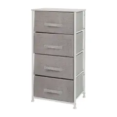 Emma and Oliver 4 Drawer Vertical Storage Dresser with Wood Top & Fabric Pull Drawers White/Gray