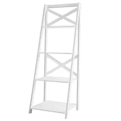 MDF 4-Tier Free Standing Ladder Shelf Bookcase with Space-Saving Design White
