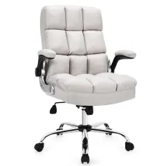 Adjustable Swivel Office Chair with High Back and Flip-up Arm for Home and Office Beige