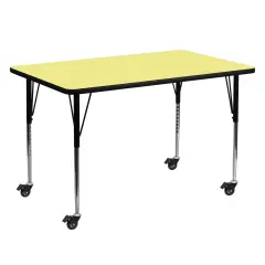 Emma and Oliver Mobile 30x60 Rectangle Laminate Adjustable Activity Table Yellow