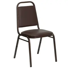 Emma and Oliver Trapezoidal Back Stacking Banquet Dining Chair - 1.5" Thick Seat BrownVyl/CopperVein