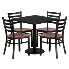 Emma and Oliver 30'' Square Laminate Table Set with 4 Ladder Back Metal Chairs Black