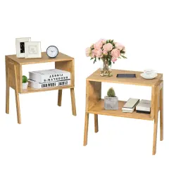 2 Pieces wicker Storage Shelf Nightstand Sofa Table