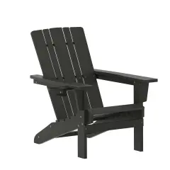 Merrick Lane Ridley Adirondack Chair with Cup Holder, Weather Resistant HDPE Adirondack Chair Black