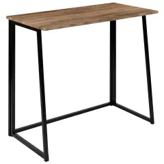 Merrick Lane Oakdale Folding Computer Desk with Wood Grain Finish Top and Folding Metal Legs Rustic