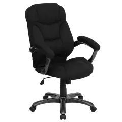 Emma and Oliver High Back Executive Ergonomic Office Chair with Silver Nylon Base and Arms Black Microfiber
