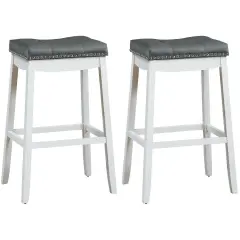 29 Inch Set of 2 Backless Bar Stools with Ergonomic Padded Saddle Seat and Wooden Legs White