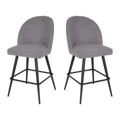 Merrick Lane Teague Set of 2 Modern Armless Counter Stools with Contoured Backs, Steel Frames, and Integrated Footrests Gray Faux Linen