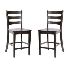 Merrick Lane Verity Set of Two Classic Wooden Ladderback Counter Height Barstools with Solid Wood Seats Gray Wash Walnut