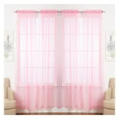 J&V TEXTILES 4-Pack Value: Solid Sheer Window Curtain Panels Pink