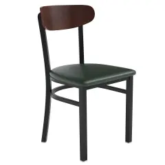 Emma and Oliver Yara Industrial Dining Chair with Rolled Steel Frame and Solid Wood Seat - 500 lbs. Static Weight Capacity WalnutBack/GreenVYL