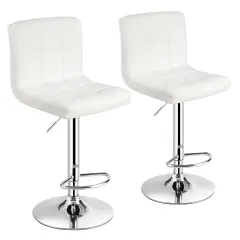 Set of 2 Square Swivel Adjustable PU Leather Bar Stools with Back and Footrest White