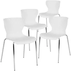 Emma and Oliver 4 Pack Contemporary Design Plastic Stack Chair White