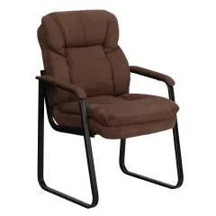 Emma and Oliver Executive Side Reception Chair with Lumbar Support and Sled Base Brown Microfiber